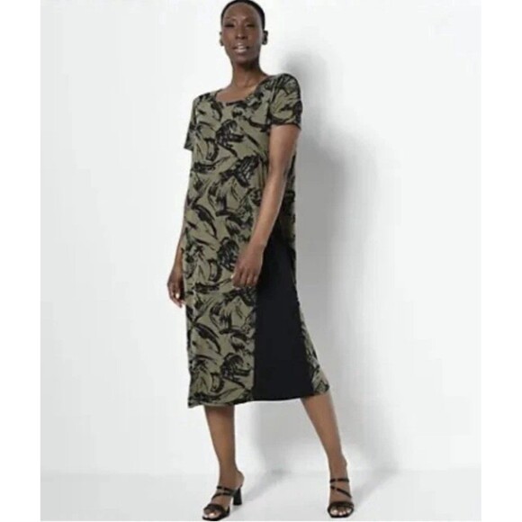 Truth + Style Printed Abstract Knit Olive/Black Dress Women’s Size Medium Petite - Picture 1 of 5